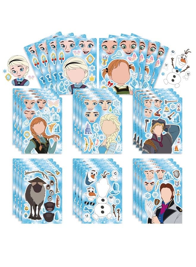 16 PCS Frozen Make a Face DIY Stickers, Frozen Birthday Party Favors Gift Set for Kids, Make Your Own Stickers Toys Goodie Candy Bag Decorations, Birthday Party Supplies