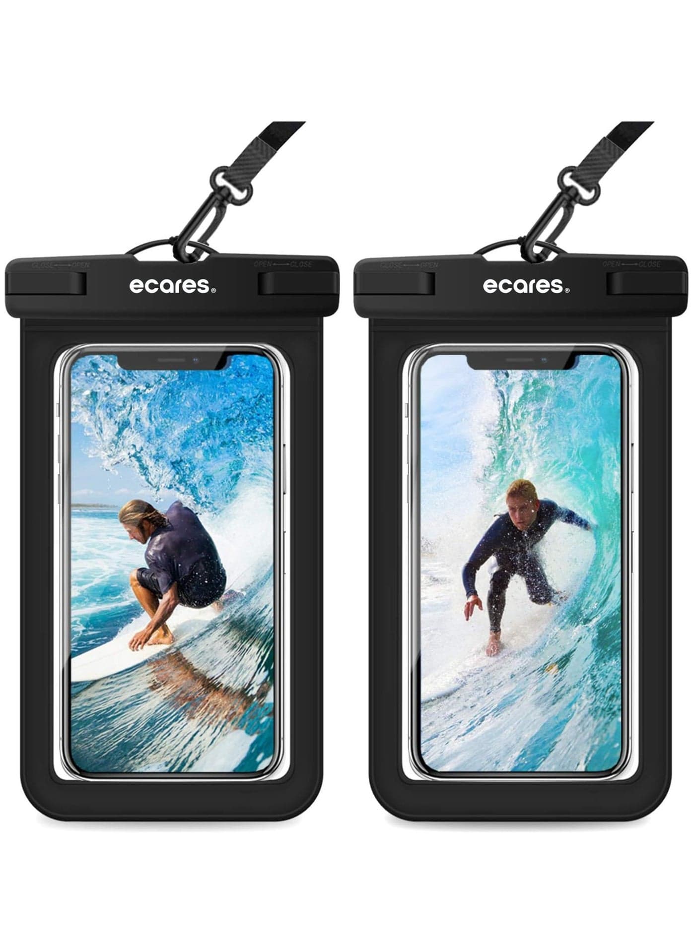 ECARES® Mobile Waterproof Pouch, Touchscreen Functionality, Waterproof Case, Cellphone Dry Bag, Waterproof Cell Phone Case, Drift Diving Smart Cellphones up to 7” (Pack of 2)