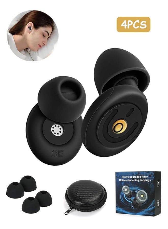 Ear Plugs for Noise Reduction with 2 Pairs Ear Tips, Ear Protection Reusable Silicone Ear Plugs - 25-45 db Noise Reduction Earplugs for Sleeping, Working, Concertsing (Black)`