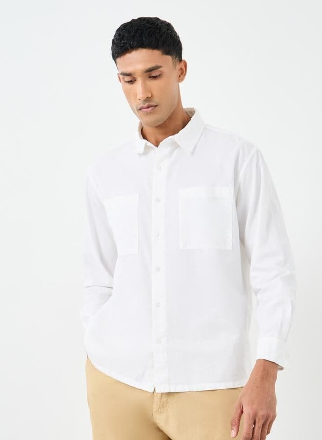 Styli White Relaxed Fit Shirt with Double Pocket