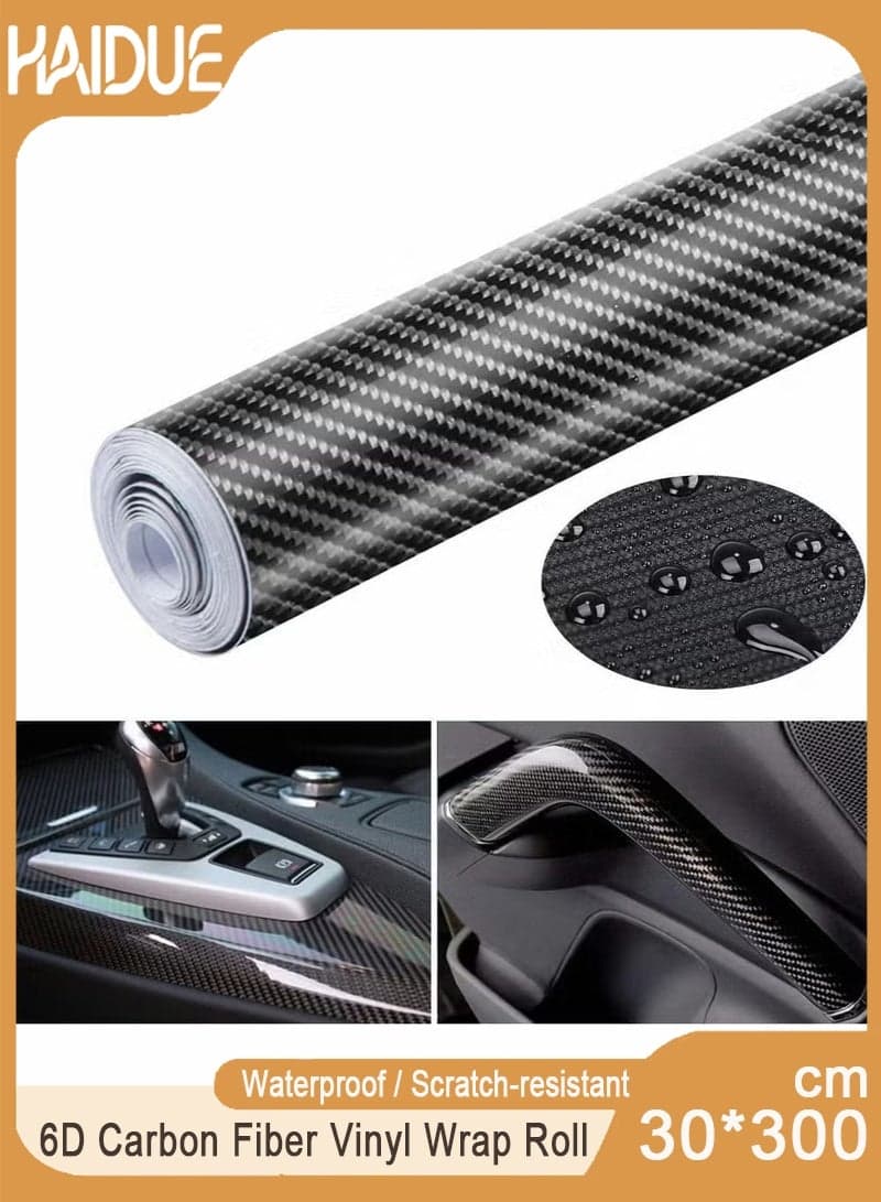 Premium 6D Carbon Fiber Vinyl Wrap Roll Self-Adhesive Waterproof Car & Motorcycle Interior Exterior Decoration Sticker Anti-Scratch Protective Film for DIY Vehicle & Bike Modification