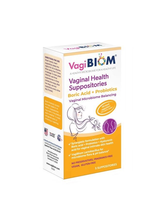 Boric Acid Suppositories with Lactobacillus: Microbiome Flora Balance; Balance and Nourishes Healthy Flora; Paraben-Free Preservative-Free (5count)