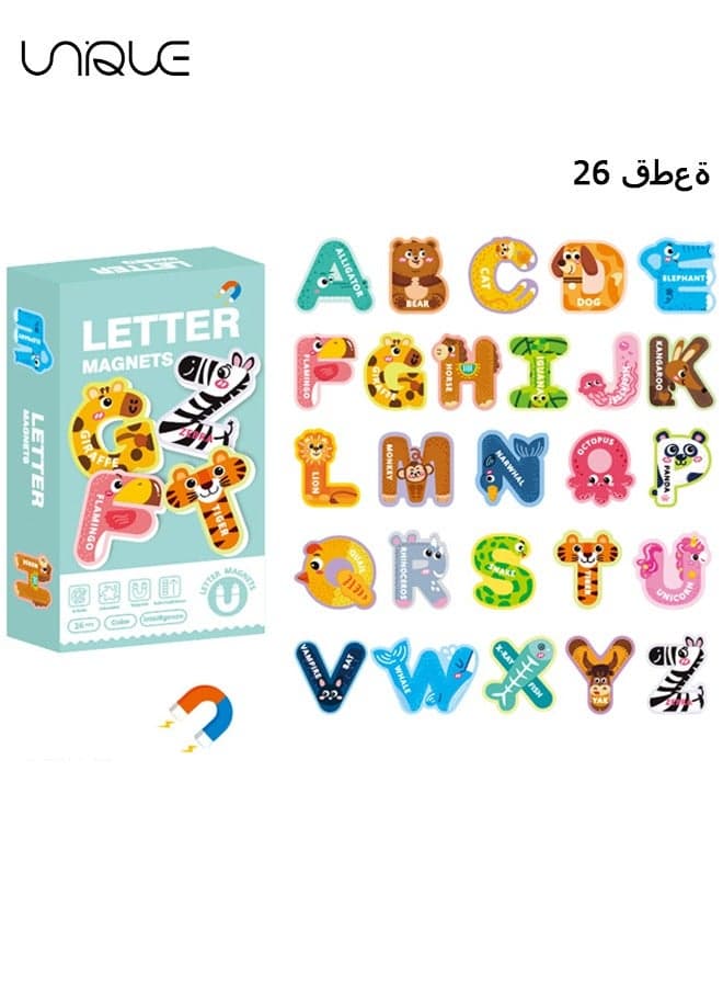 26PCS Large Size Magnetic Letters, Cute Animal Alphabet ABC Magnets Colorful Uppercase Animals Toys Set for Fridge Educational Spelling Learning Games Kids Toddlers