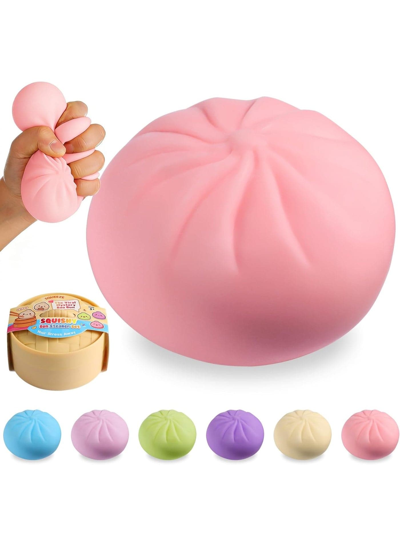 Dumpling Squishy Mystery Box, Viral Squishy Dumpling Toy, Bao Bun Squeeze Stress Relief Fidget Toys for Holiday & Birthday Gifts (Pink)