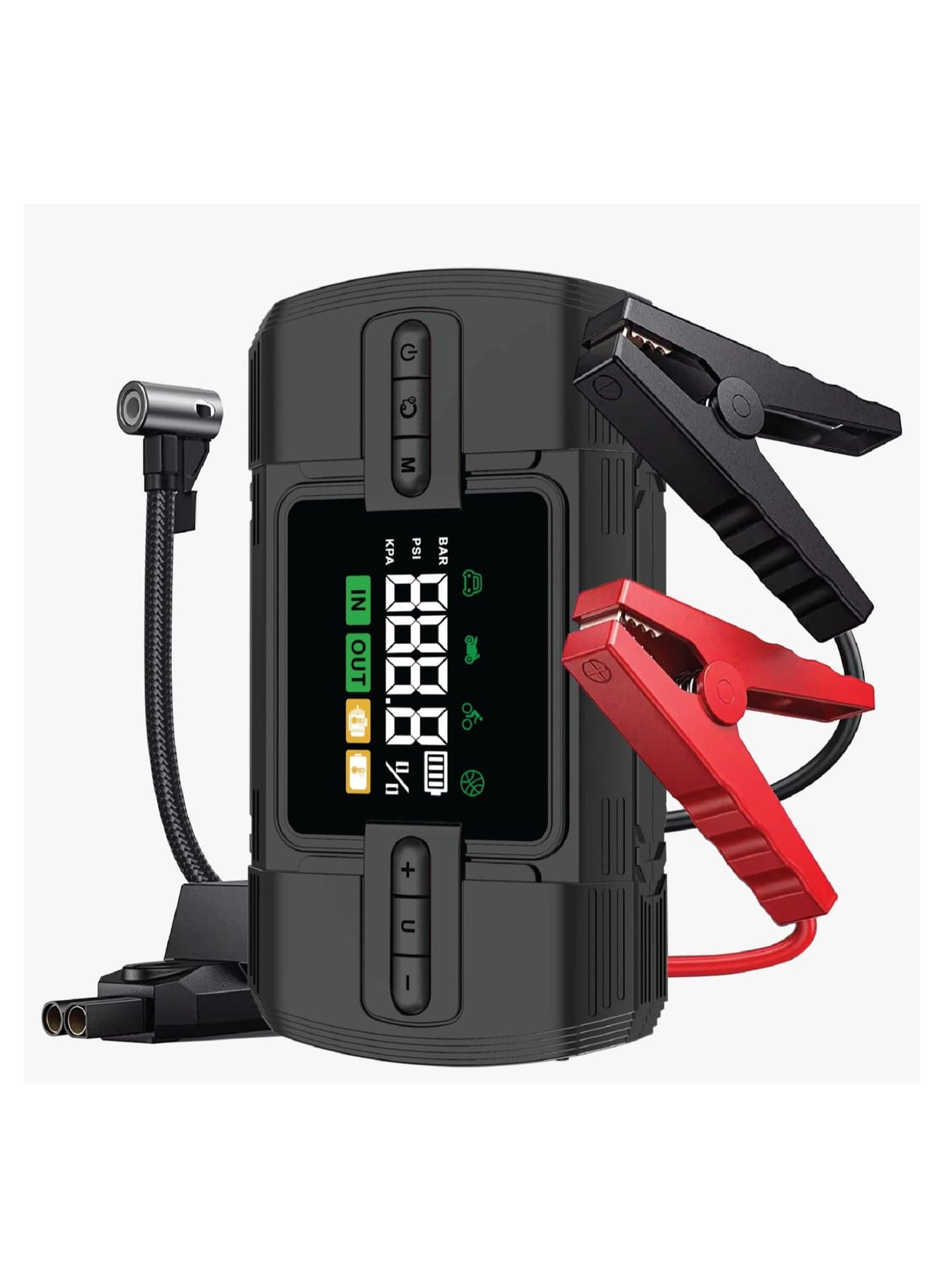 12V Jump Starter 12000mAh / Power Bank | Flash Light | Air Compressor /Digital Display | Safety Protection | 4 Modes Inflation | Broad Compatibility / 5 Tires Air Pump / 20 Times Battery Booster Starter- Black