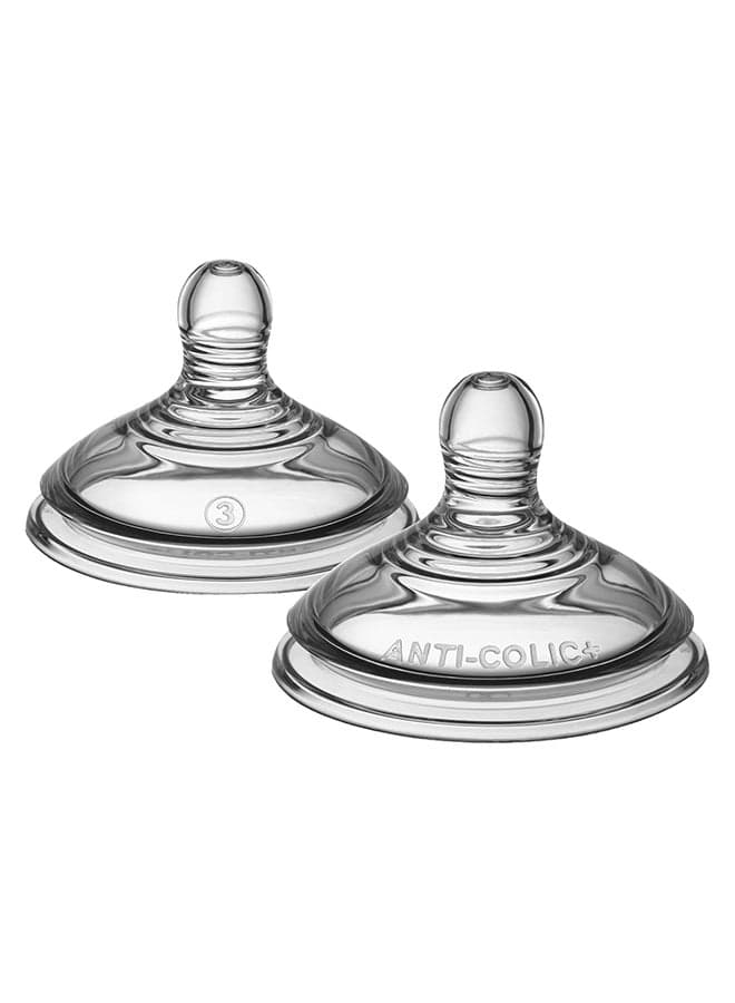 Pack Of 2 Advanced Anti-Colic Silicone Baby Bottle Teats, Fast Flow, 6M+