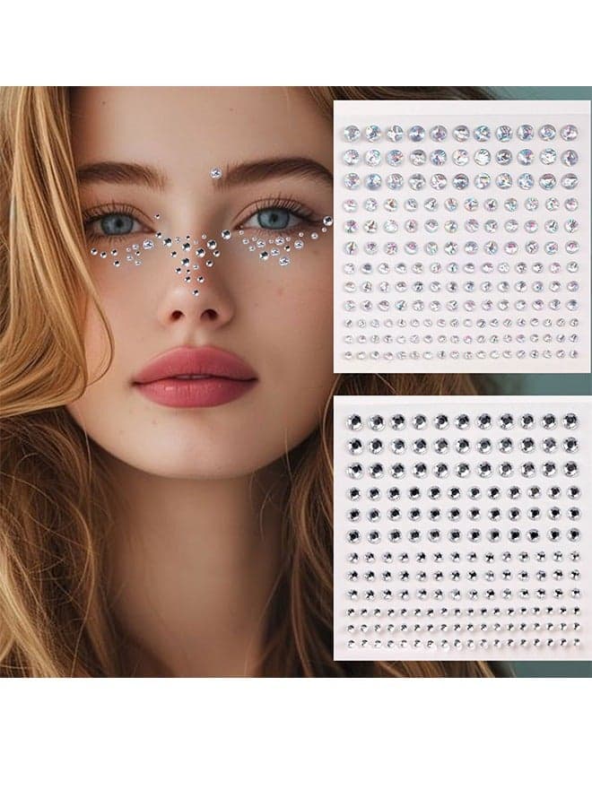 2 Pieces Self-Adhesive Rhinestone And Pearl Stickers Face Gems For Makeup Eye Jewelry Sticks Rainbow And Clear Rhinestone Sparkling Diamond Stickers Nail Art DIY Craft Party Carnival Accessories (330pcs)
