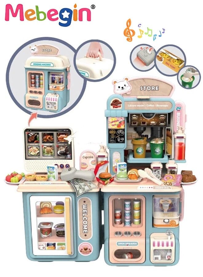 Fun Supermarket Toy Set with Coffee Machine and Vending Machine, Creative Simulation Game Playset with Touchscreen Ordering Function, Receiving Ball game and Basketball Games, Creative Play House Toys, Educational Gift for Kids, Ideal Gift for Kids Aged 3+