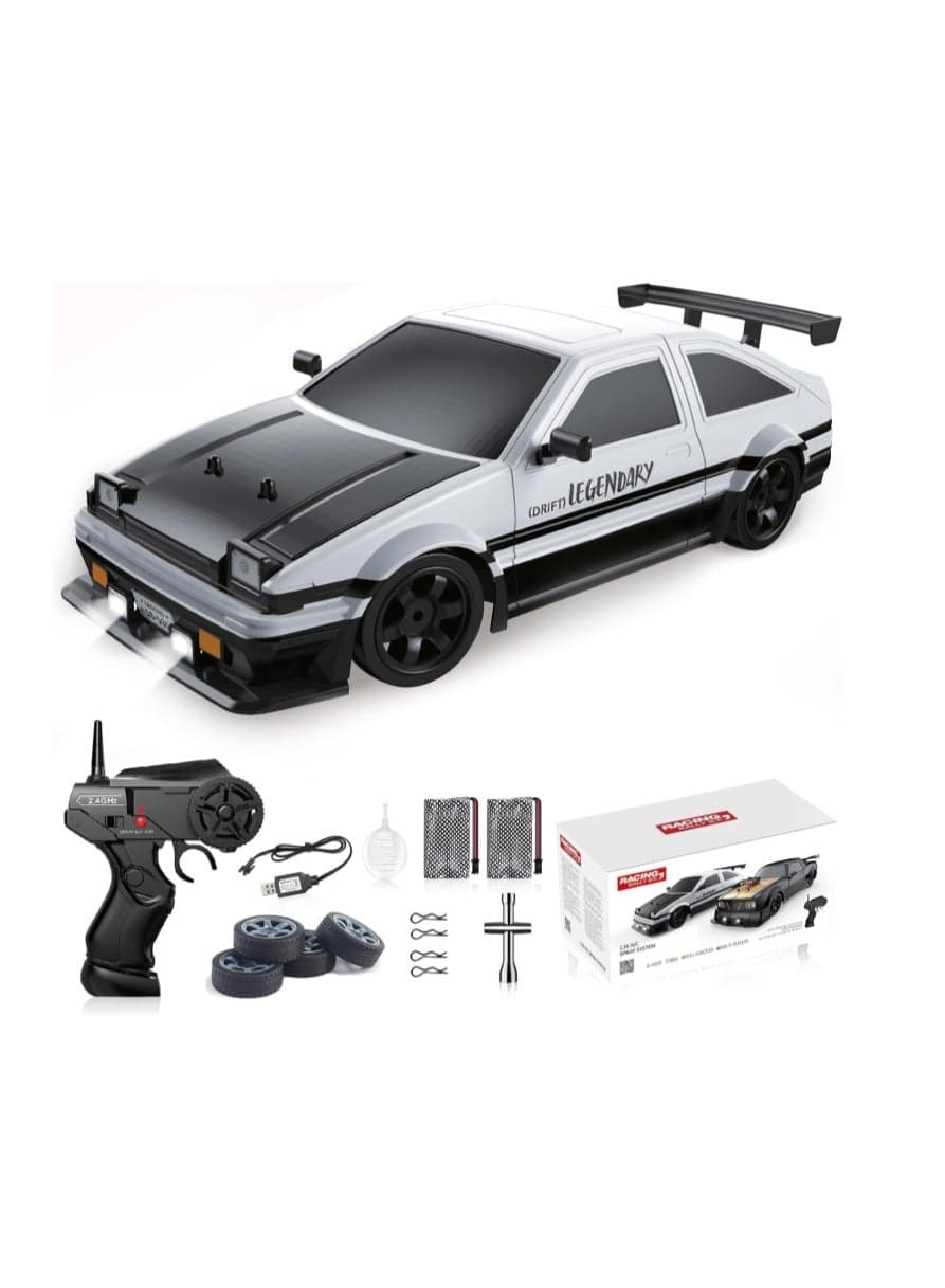 Remote Control Car RC Drift Car 1/16 Scale 4WD 18KM/H High Speed RC Car 2.4GHz with LED Lights Spray Racing Toy Car for Adults Boys Girls Kids Birthday 2Pcs Rechargeable Batteries (White)