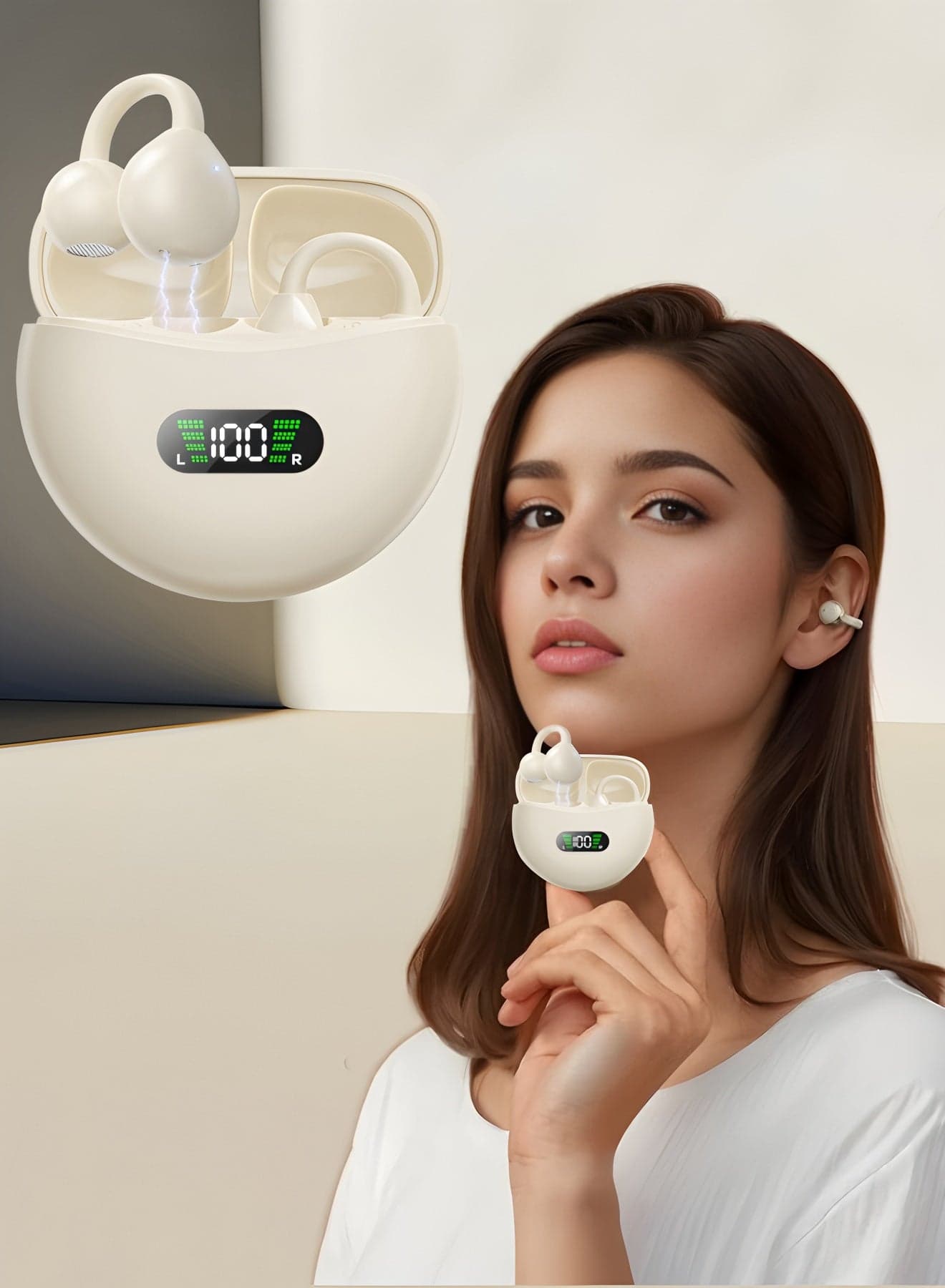 Ear Clip Earbuds Mini Open Ear Headphones Wireless Bluetooth Earphones for Sport Workout Driving Walking Running Compatible with iPhone Android