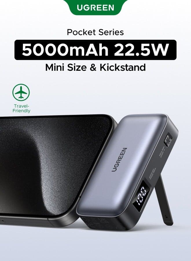 5000 mAh 5000mAh Mini Power Bank With Kickstand PD20W SCP22.5W Fast Charging Portable Charger, Built-in USB-C Plug & Phone Stand, Small Pocket External Battery for iPhone 17 16 Pro Max, Galaxy S26 S25 Ultra, Xiaomi Huawei OPPO 5000mah 22.5W Mini with Stand