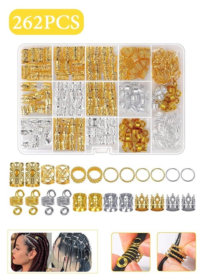 262 PCS Braids Decorations for Braids Accessories, Hair Beads for Braids, Gold Hair Accessories, Hair Cuffs Decorations Clips Pendants