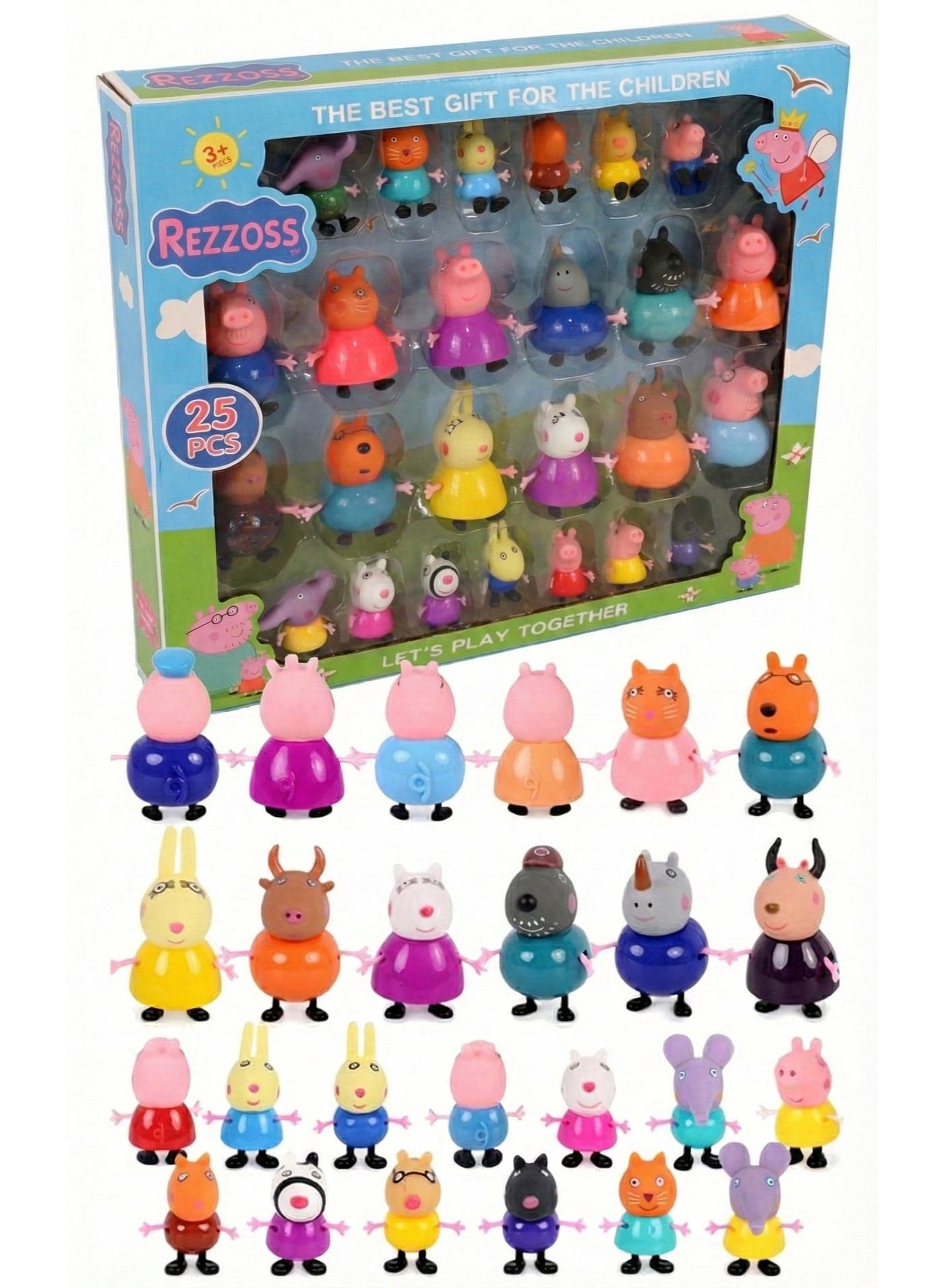 Pig Family & Friends Toy Set – Peppa-Pig, Friends & Family 25 Piece Large Figure Pack | Includes Peppa, George, Mummy, Daddy, Grandpa & Classmates | Cute Cartoon Animal Character Playset | Cake Toppers & Birthday Gift for Kids 3+