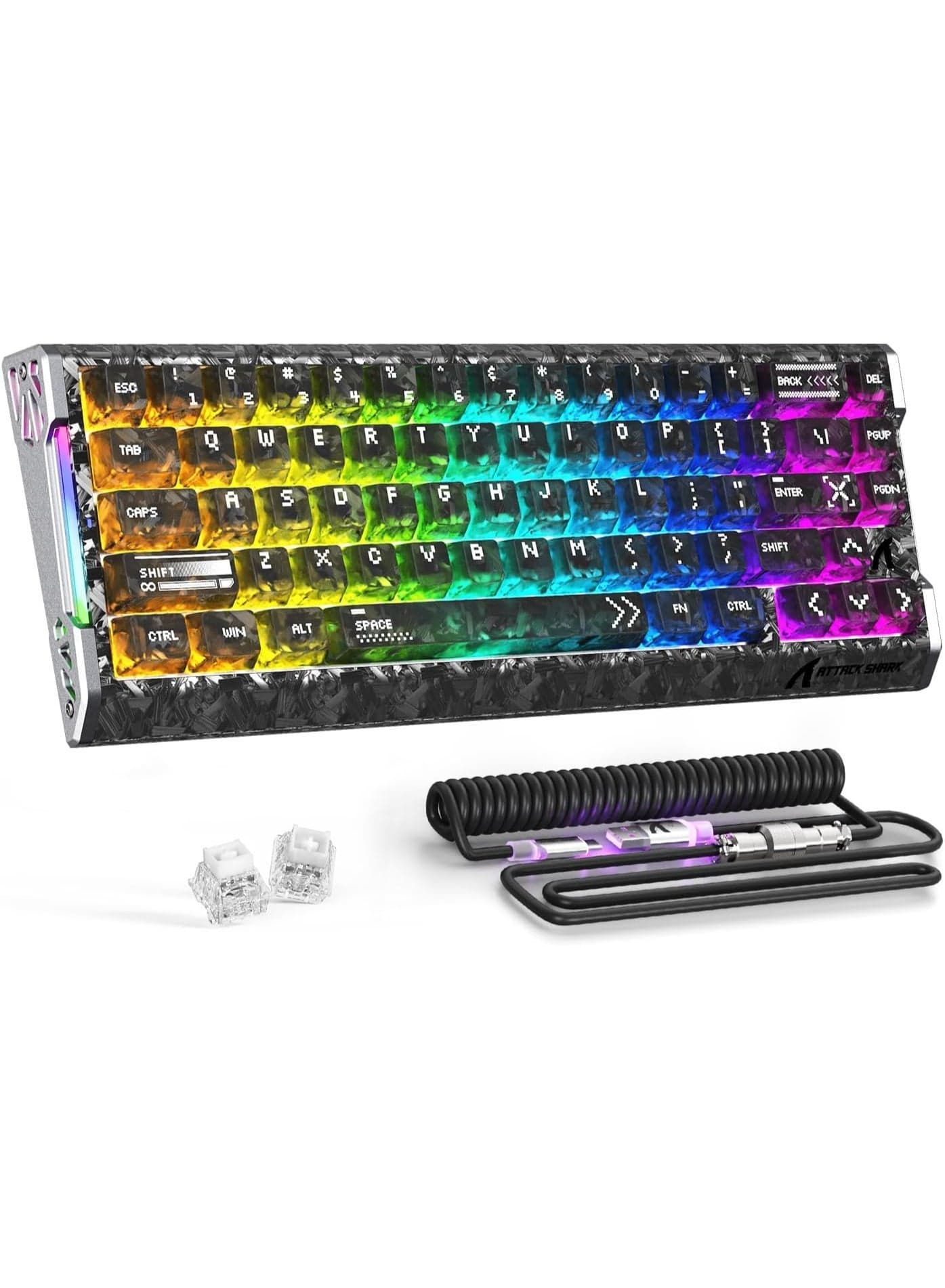 ATTACK SHARK R68 HE Carbon Fiber 8000Hz Rapid Trigger Keyboard, 0.005mm RT Accuracy 68 Keys Wired Gaming Keyboard with Magnetic Switch, Adjustable Actuation, Snap Tap, RGB Lighting for PC/Mac, Ink