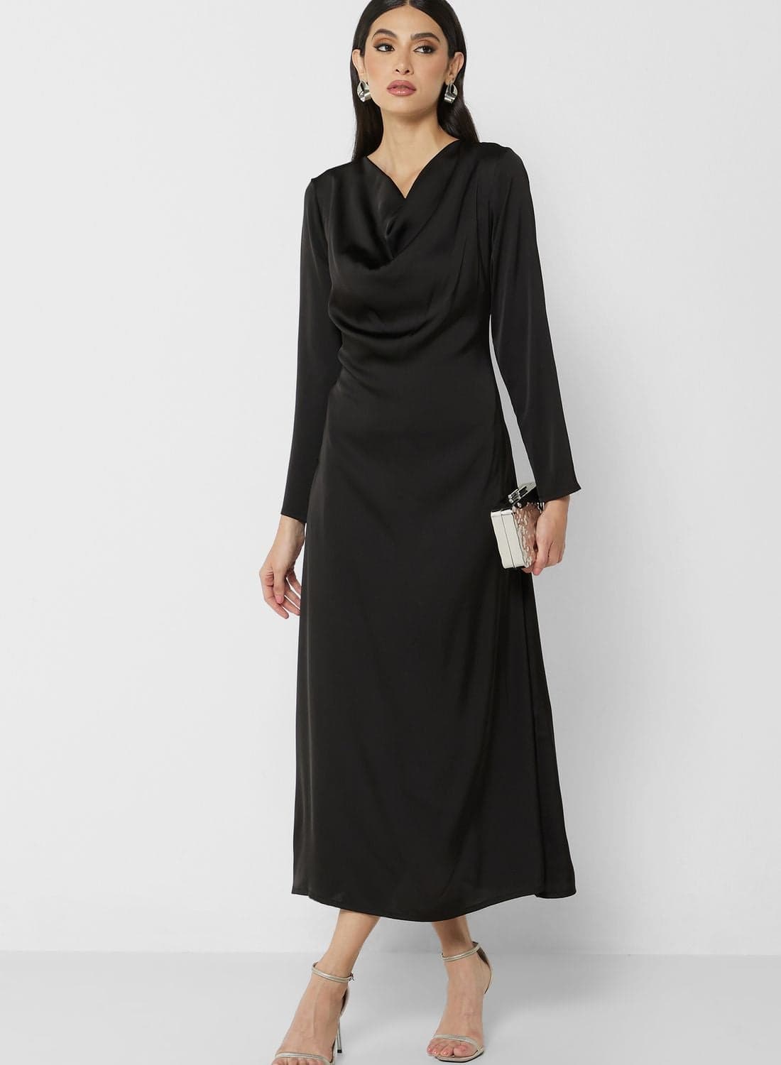 Satin Cowl Midi Dress