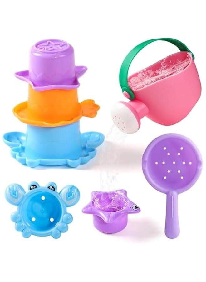 Interactive Baby Bath Toys Set with Stacking Cups, Bath Boats, Watering Can, Sea Animal Shapes, and Beach Toys - Perfect Gift for Toddlers Ages 1-3, Encourages Early Learning for Boys and Girls