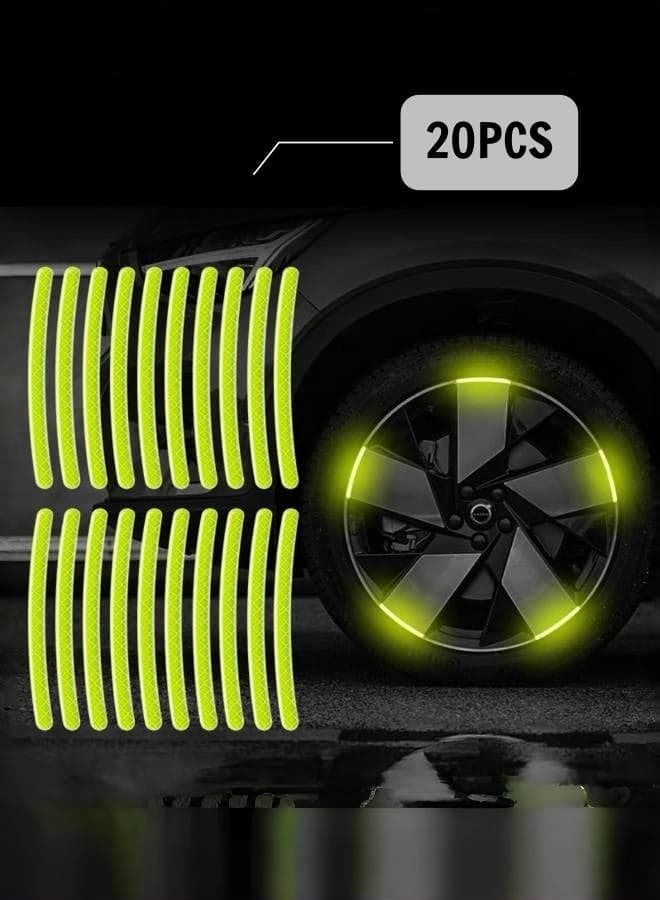 20 Pcs heel Reflective Stickers, Car Wheel Hub Reflective Sticker, for Motorcycle Wheels Car Cycling Night Reflective Safety, Decoration Stripe Rim Sticker, Universal for Car Vehicle Truck (Green)