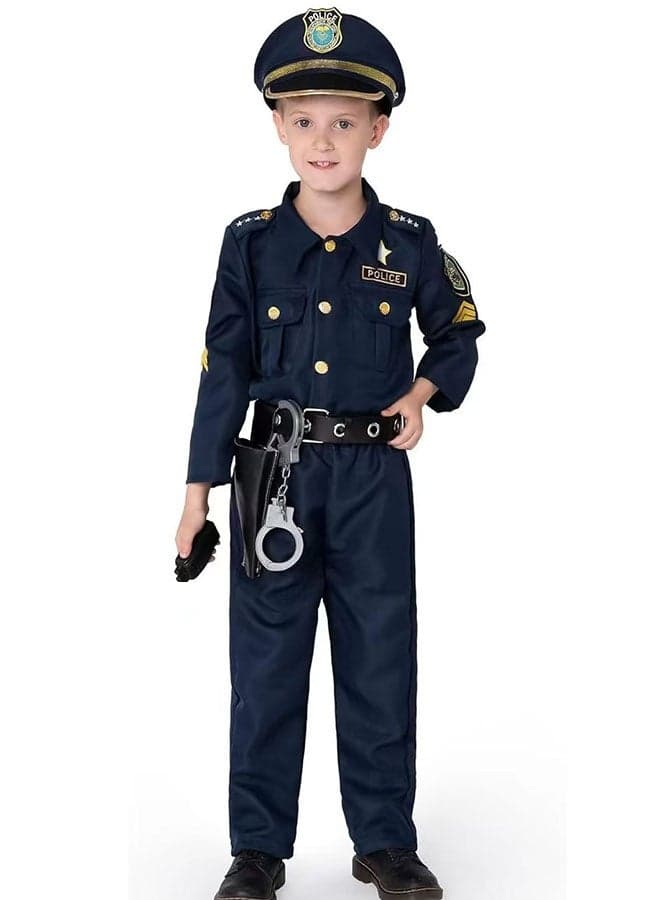 4 Pcs Kids Police Costume Set With Shirt, Pants, Hat and Belt, Children Role Play Cosplay Costume For Birthday Party, Stage Performance, Themed Party, Talent Show, Masquerade ,Best Gift For Boys and Girls