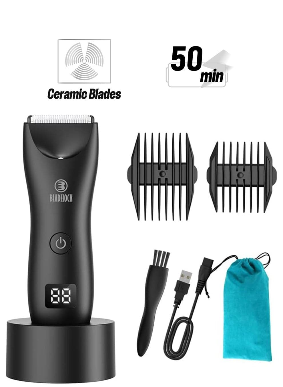 Body Hair Trimmer With LED Display Shaver for Men Ceramic Shaving Head Low Noise Waterproof