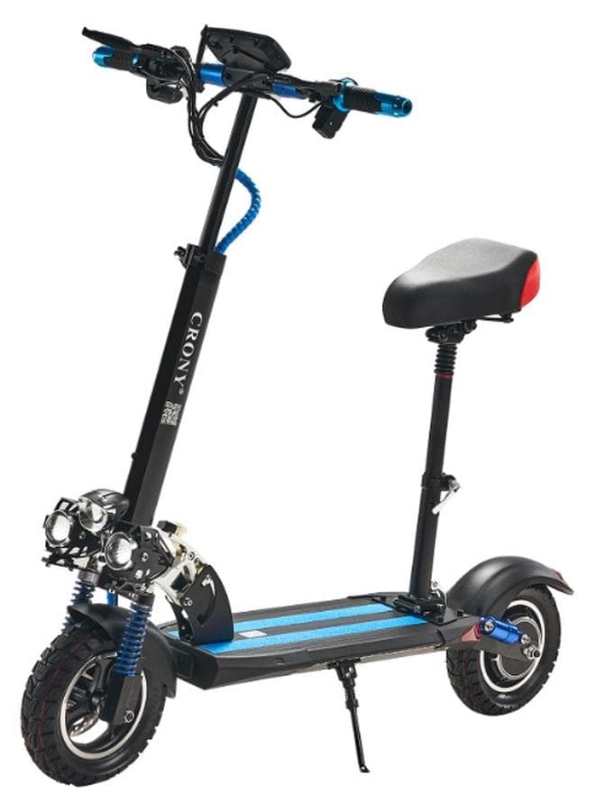 V10 Big LED Display 1200W Motor E-Scooter, 48V 12AH Battery, 28–42 MRH Max Speed 20-40KM Range, 10” Off-Road Rubber Tires, Dual Disc Brakes, Front & Rear Suspension, Foldable Aluminum Frame, Triple LED Headlights, LED Base Lighting, Electric Scooter for Adults/Teens with Seat, Heavy Duty 265 lbs Load Capacity, Fast Urban Commuter E-Skateboard for Teens and Adults, Long Range, E-bike with Solid Tires and Easy Folding Design, Fast Urban Commuter Motorized Scooter,Perfect Scooter for Outdoor Adventures, Blue