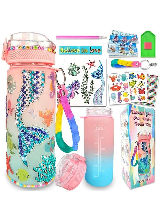 Decorate Your Own Water Bottle Kits for Girls Age 4-6-8-10,Mermaid Gem Diamond Painting Crafts,Fun Arts and Crafts Gifts Toys for Girls Birthday