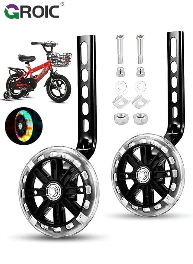 1 Pair Training Wheels for Bike, Kids' Bicycle Training Wheels Flash Mute Heavy Duty Rear Wheel with Stabilizers Mounted (for 12 14 16 18 20 inch Kids Bike) Flash Mute Big Bicycle Wheel