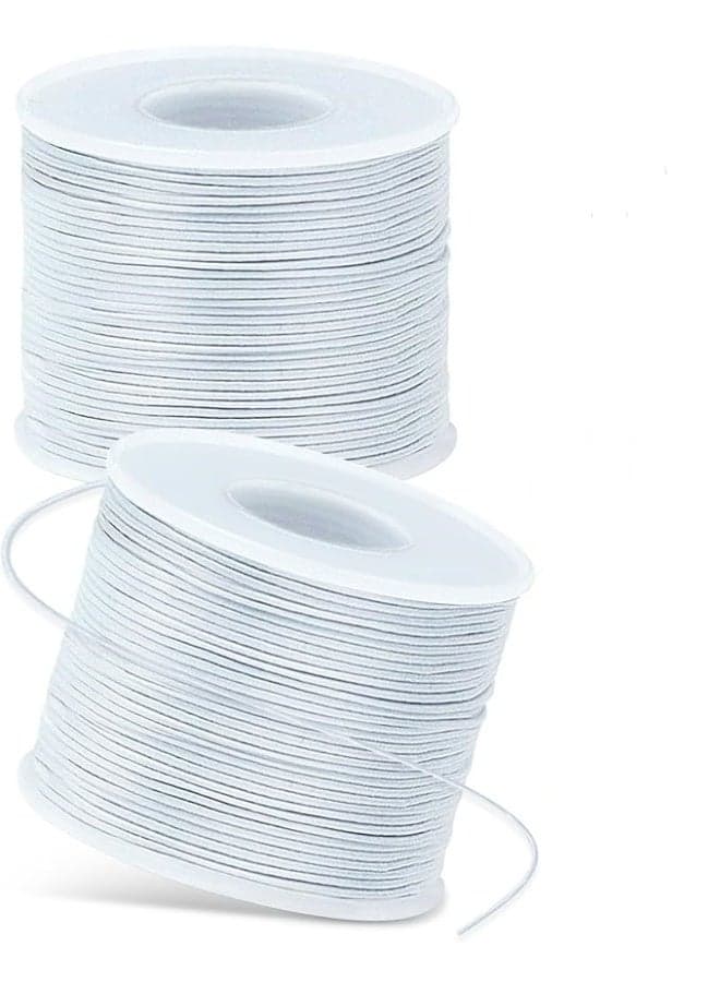 2 Rolls White Elastic Bracelet String Total 330 Feet,1mm Elastic Cord for Beading Stretchy String with Beading Needle for Bracelets, Sewing, Necklace, Jewelry Making and Crafts