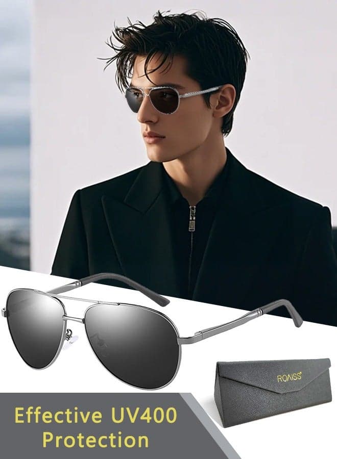 Men's Aviator Polarized Sunglasses UV400 Protection Sun Glasses with Alloy Frame Fashion Anti-Glare Sun Shades for Men Driving Fishing Traveling