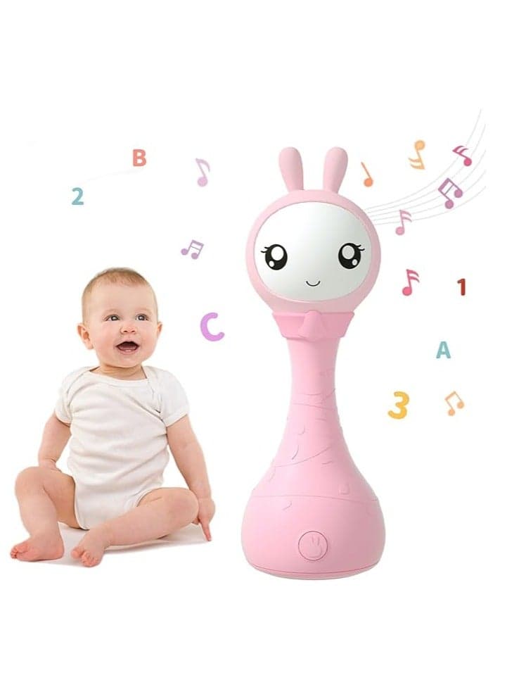 Talking & Singing Yoyo Bunny Toy | Voice Mimic Musical Learning Toy | Teether, Rattle, Lights & USB Recharge | Pink