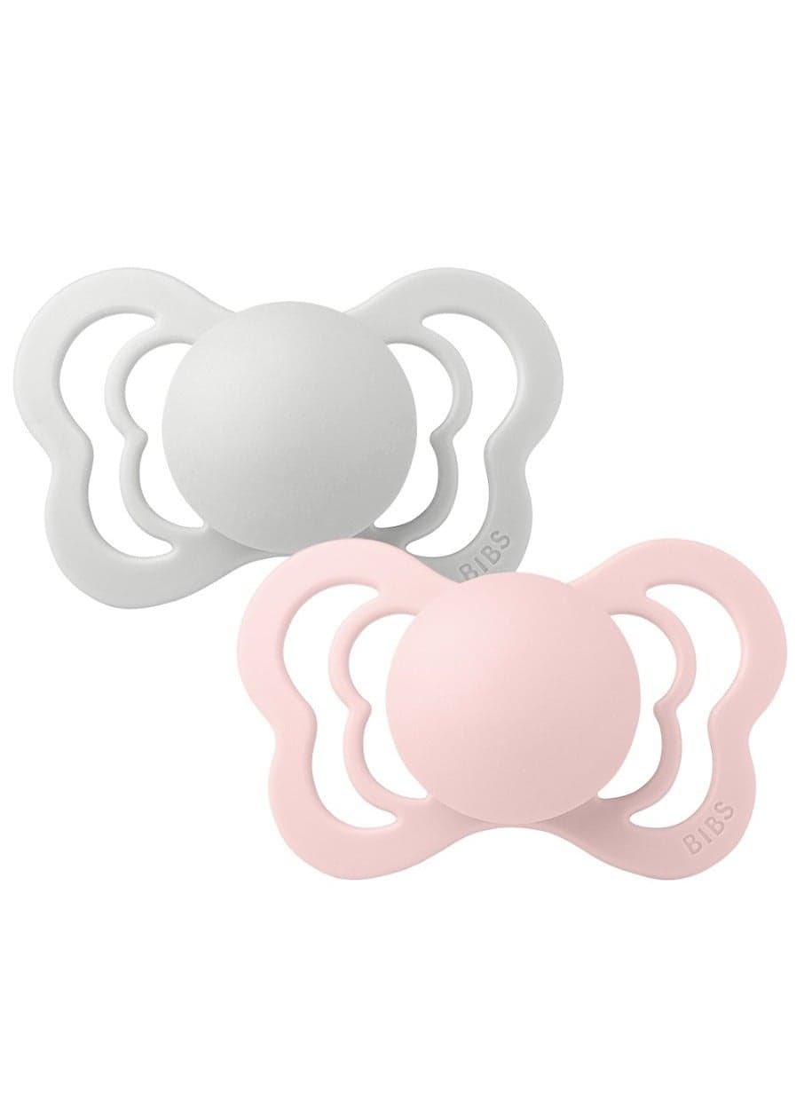 BIBS Baby Latex Symmetrical Pacifier Size 1 Baby 0-6 Months Set of 2 Haze/Pink