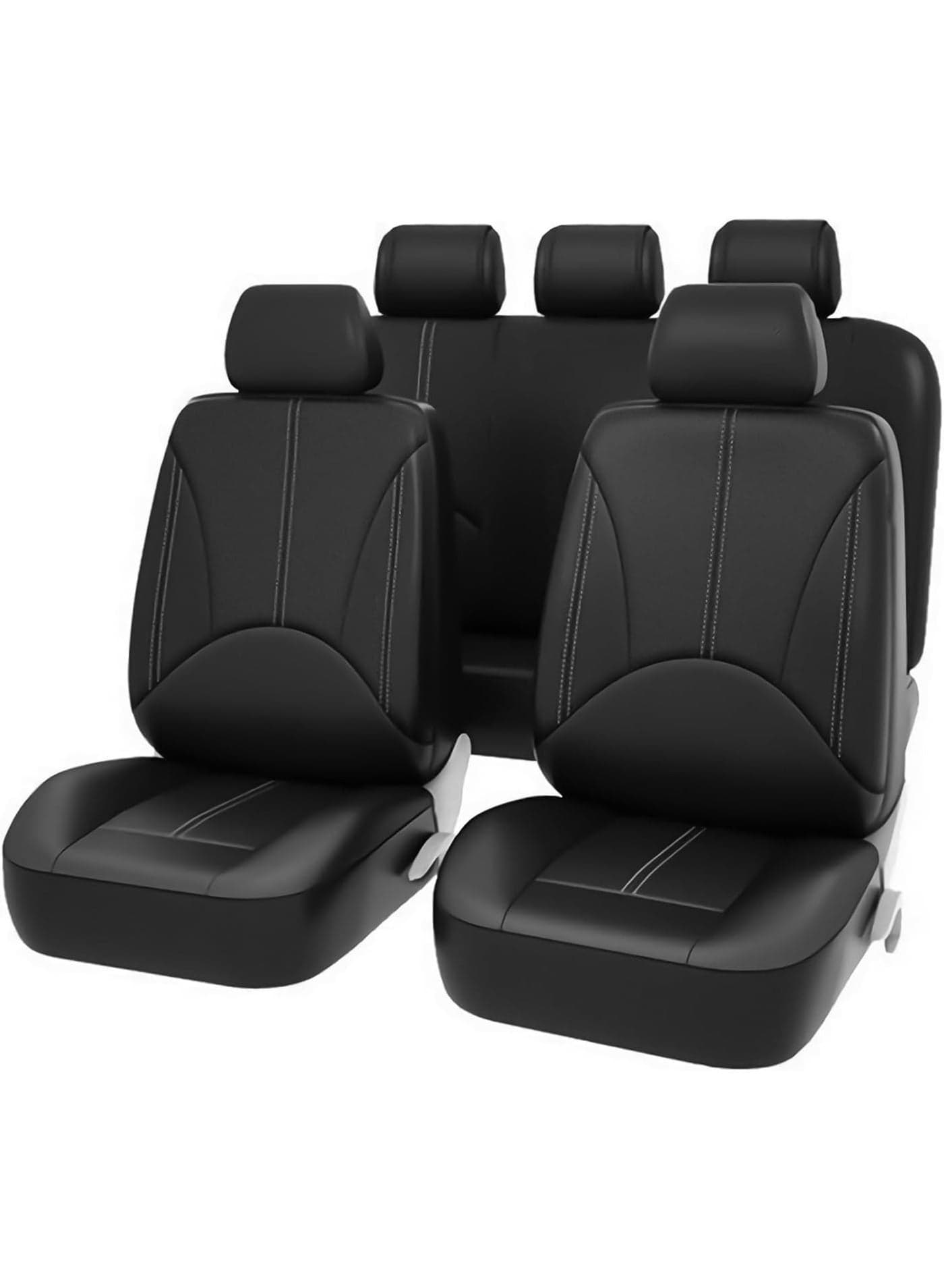 RawFiber Leather Seat Covers Full Set Universal Water Resistant , Luxury Comfort Automotive 5 Seat Covers All Season Fit for SUV,Sedan,Van, Airbag Compatible Elegance(Pure Black)
