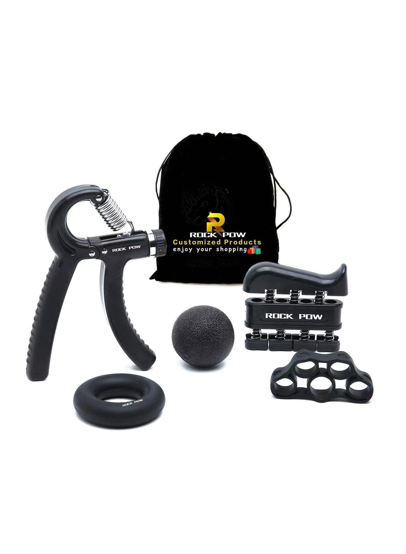 Hand Grip Strengthener Workout Kit 5 Pack, Forearm Grip Adjustable Resistance Hand Gripper, Finger Exerciser, Finger Stretcher, Grip Ring.