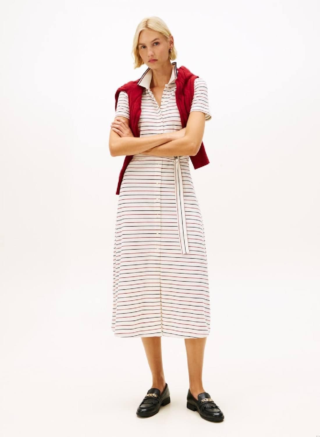 Tipped Fit And Flare Midi Polo Dress