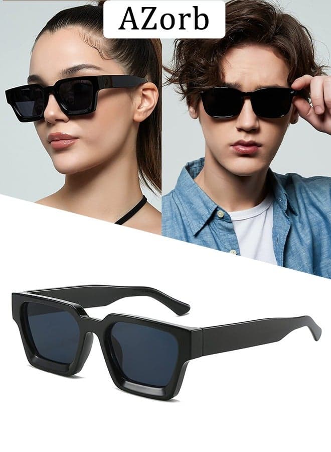 Square Sunglasses Women Men UV400 Protection Retro Sun Glassess Men's Ladies Sunglasses Classic Thick Frame Fashion Vintage Women's Sunglass Black Lens Black