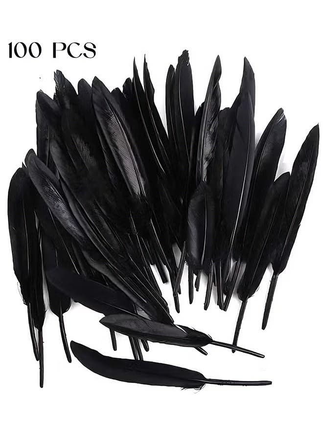 100PCS Black Feathers, Natural Goose Feathers Decoration, Feather for Clothing Decoration DIY Crafts Festival (Black)