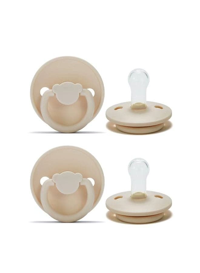 Portable Natural Latex Pacifier 2-Pack, BPA Free Dummy Pacifier, Round Nipple. Natural Rubber Latex, 6-18 Months , Baby Girl and Boy Colours