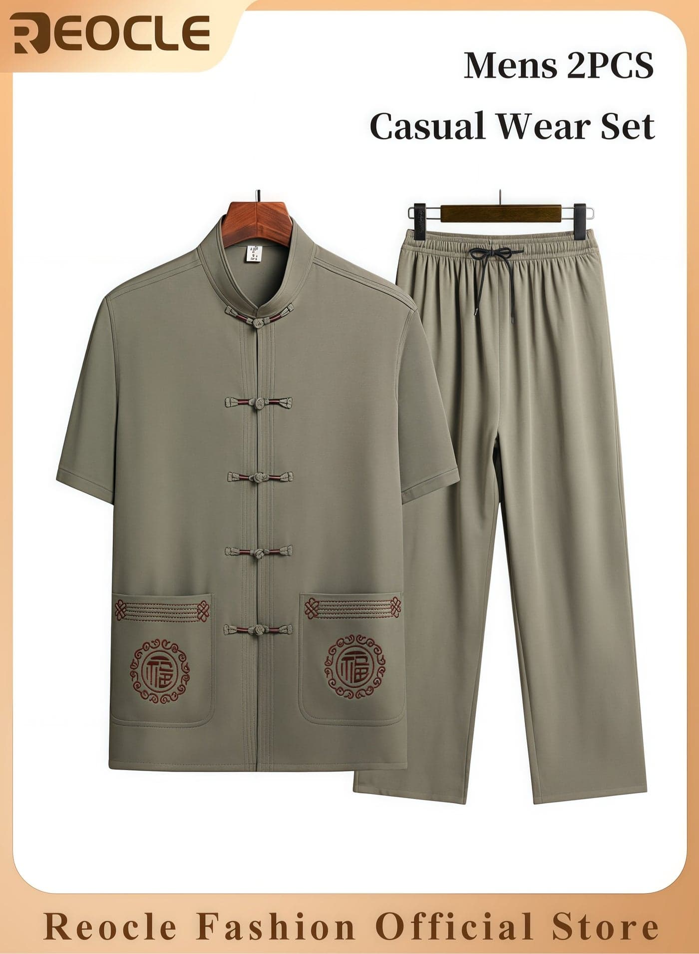 Mens 2PCS Set Sophisticated Casual Wear Set Chinese Embroidery Kungfu Suit Set Men Summer Short Sleeves Cotton and Linen Shirts and Pants