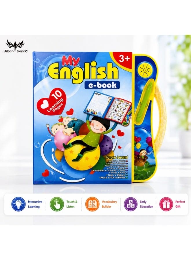 Urban Trendo Interactive kids books Activity Sound Book 200+ Learning Contents with ABC, Counting, Body Parts, Family, Spelling, Fruits & More | Educational Toys for Toddlers 3+ (Blue)