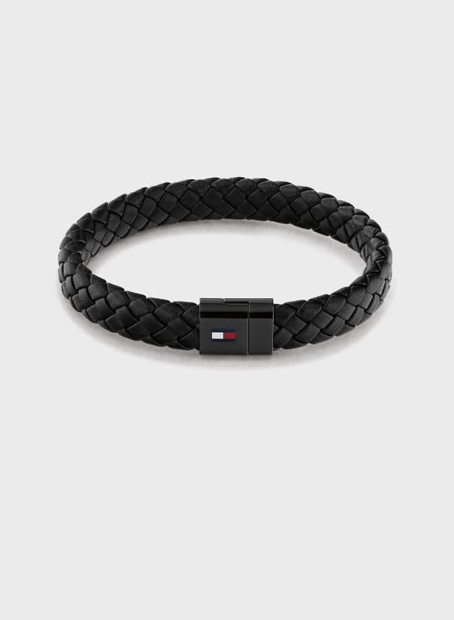 Mens Braided Leather Bracelet Black - 2790331