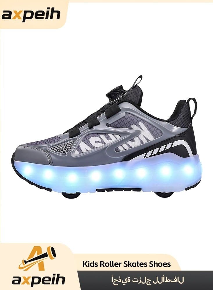 Roller Skates Shoes 4 Wheels for Kids, New Upgraded Roller Shoes with 16 Flashing Modes, LED Light Up Flashing Sneakers for Boys and Girls, Beginner-Friendly, More Balanced