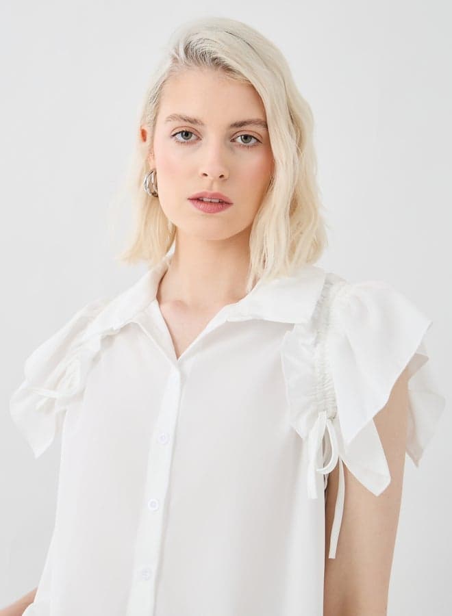 Take Two Solid Ruffled Detail Sleeveless Shirt