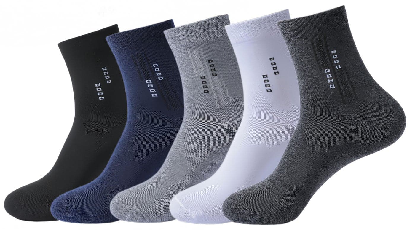 5 Pairs Men's 100 % Cotton Crew Socks - Comfortable, Durable, Mid - Calf, Moisture Wicking Breathable Socks, Dress Socks for Business and Casual(Multicolour)