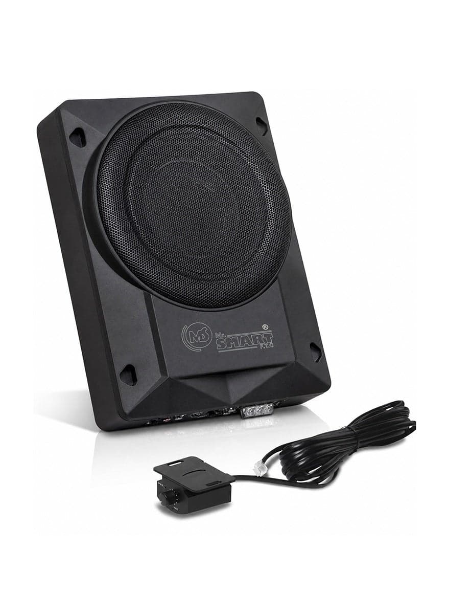 Mr. Smart AMP-09 10-Inch Active Under Seat Car Subwoofer 1800W Max Power | Ultra Slim Powered Car Bass Speaker with Built-in Amplifier | Full Aluminum Cast Body | Deep Bass Audio System for Universal Vehicles