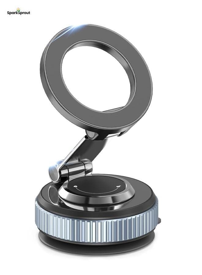 Magnetic Phone Stand for Car,360° Rotatable Phone Holder,Mini Car Phone Mount with Vacuum Suction Cup,Foldable Stand with Magnetic Ring for Mirror/Shower/Smooth Surface,for all Smartphone