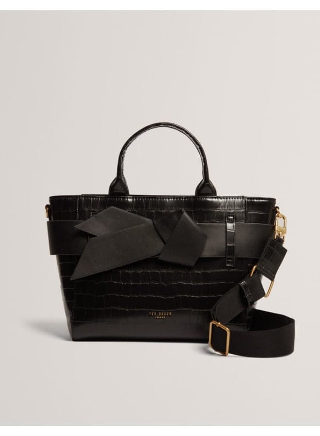 Croc Effect Knot Bow Crossbody Bag