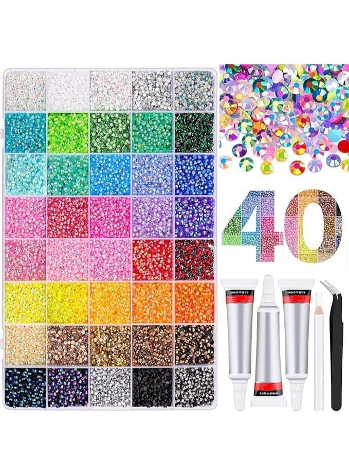 40 Colors 32000Pcs Resin Jelly Rhinestones for Bedazzling, Multicolor 3mm Flatback Gems for Diamond Art, Bedazzler Kit with 3Pcs 10ml B7000 Jewelry Glue for Nail Art Crafting Book Makeup