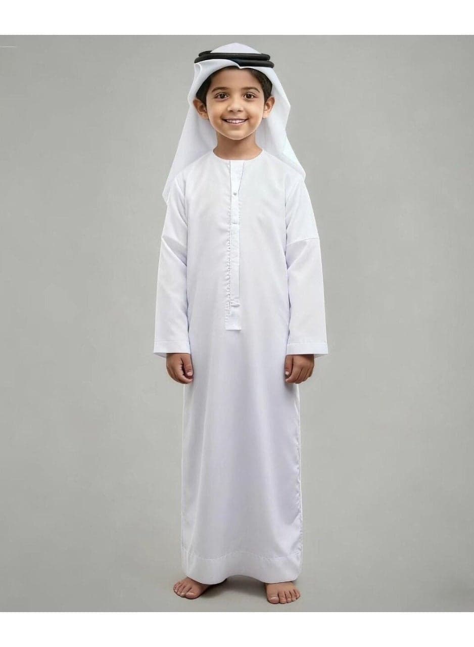 Boy's Emirati Kandura, Stitched Traditional Kids Arabic Kandora,Thobe, Dishdasha,Kaftan for Boys,Long Sleeve,with Side Pocket and Hidden Zipper Detail