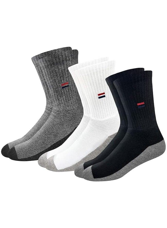 NAVYSPORT Men's Solid Cotton Cushion Comfort Crew Socks, Pack of 3 (Free Size, Multicolored)
