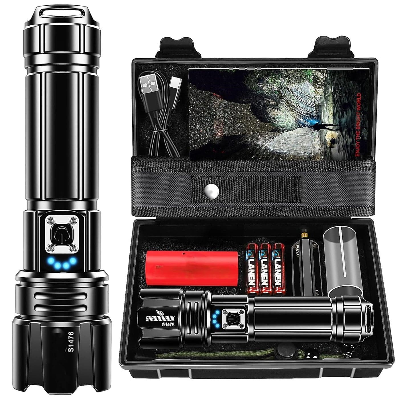 DEXO Flashlight Led USB Rechargeable, 20000 lumens Torch Light XHP70.2, Super Bright Tactical Flashlights, IP67 Waterproof Zoomable, for Outdoor Camping Hiking Emergency(with Battery)