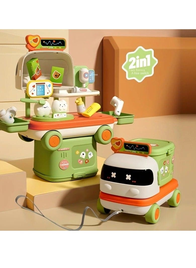 2 in 1 Kitchen Playset Truck Toy for Toddlers 1-3,Pretend Cooking Food Accessories Kitchen Tools Set for Kids with Play Pots,Big Pull Truck for Toddler Age 3-5 4-8 Birthday Xmas Gifts for Boys Girls